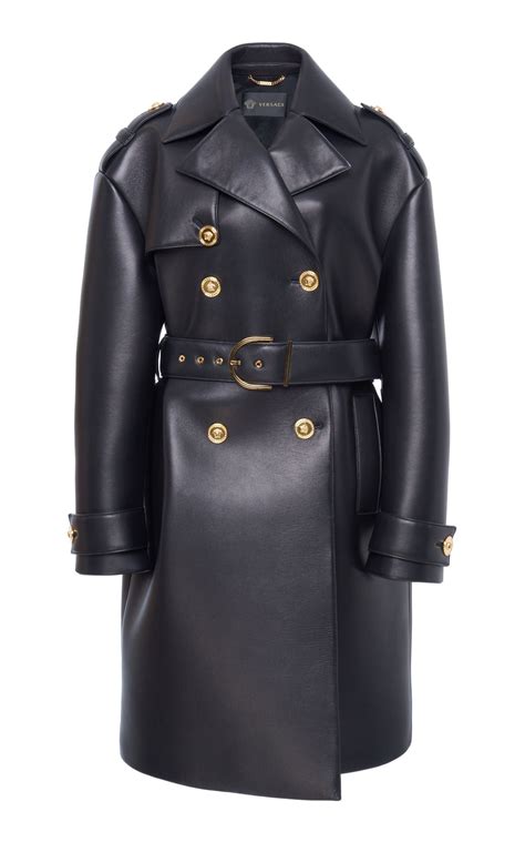 versace collection oversized collar coat|Versace black leather jacket.